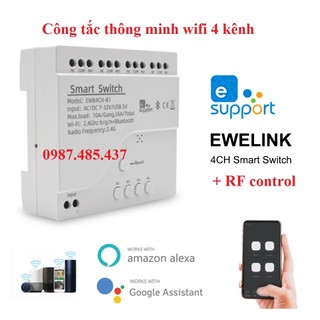 Bộ điều khiển wifi 4 cổng - Công tắc thông minh điều khiển qua điện thoại dùng wifi - 4G - Remote 433Mhz