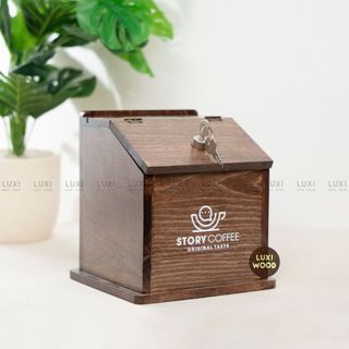 Hcm l hộp tip box bằng gỗ vintage, thùng đựng tiền tip bằng gỗ, thùng gỗ để tiền mừng cưới - luxidecor hcm