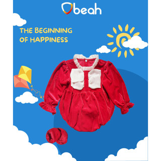 Set Body romper nhung dài tay cho bé gái Obeah, quà tặng tết cho bé từ sơ sinh tới 24m