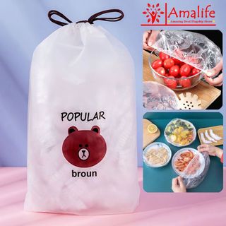 Sét 100 Màng Bọc Thực Phẩm PE Hình Gấu Có Chun Bo Tái Sử Dụng Được Nhiều Lần