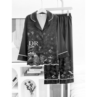  bộ ngủ mặc nhà pijama cao cấp lụa Quảng Châu tay dài ngựa đen 