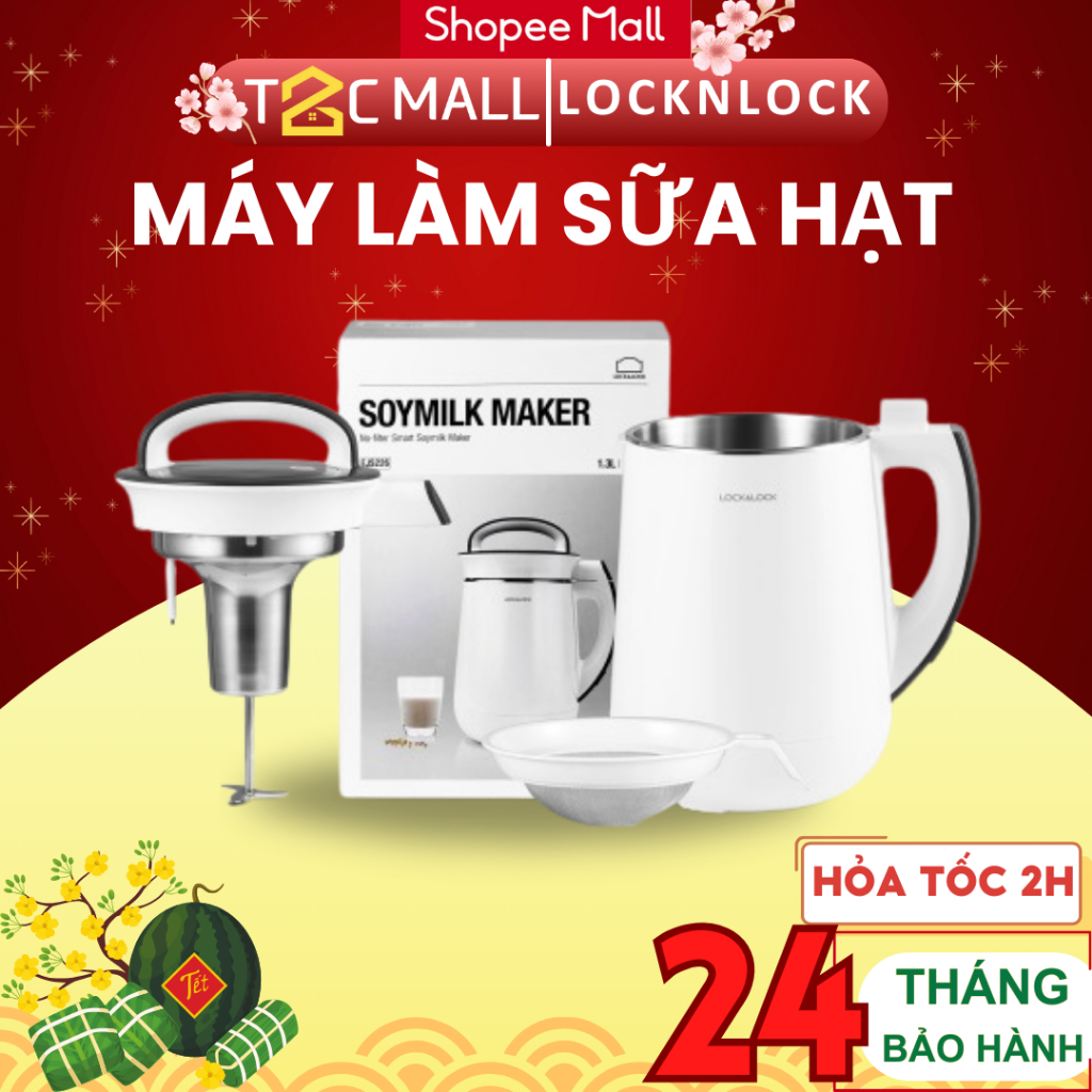 Máy làm sữa hạt LocknLock 1.3L -xay và nấu trong 1 sản phẩm, công nghệ gia nhiệt, chống tràn tốt EJS226 - T2CMALL