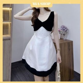 ĐẦM TAFTA XƯỚC PHỐI NGỰC LAI NHUNG ĐEN - DA3152