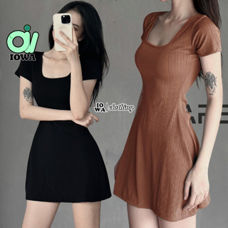 (XẢ HÀNG) Đầm CỔ VUÔNG DÁNG XÒE Chữ A Tay Ngắn Nữ Chất Thun Gân BM141, Váy Dáng Ngắn Kiểu Sexy Gợi Cảm IOWA