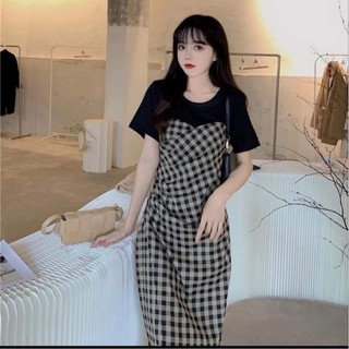 Đầm kẻ tà lệch hàng thiết kế