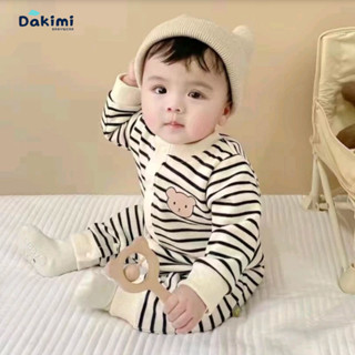 Bodysuit cho bé DAKIMI dài tay chất Len Tăm,Áo liền quần cho bé Hình Gấu,Mẫu quần áo sơ sinh 0-12M