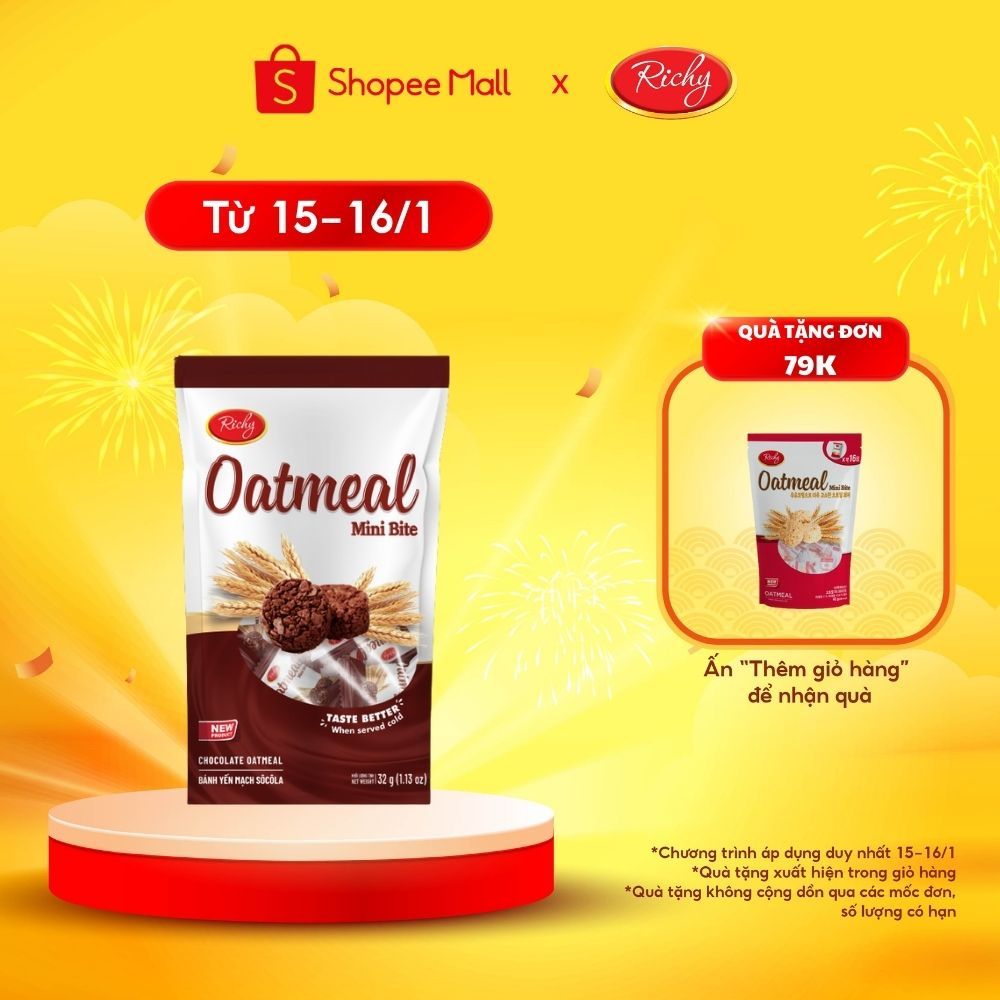 Bánh yến mạch Oatmeal Richy vị socola túi 32g