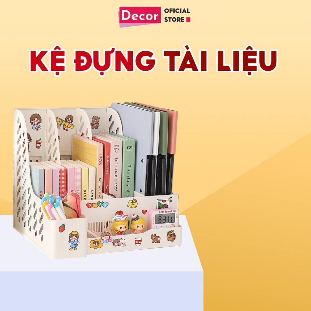 Khay đựng tài liệu DecorVN kệ đựng tài liệu văn phòng A4 4 ngăn để bàn lưu trữ sách vở văn phòng phẩm