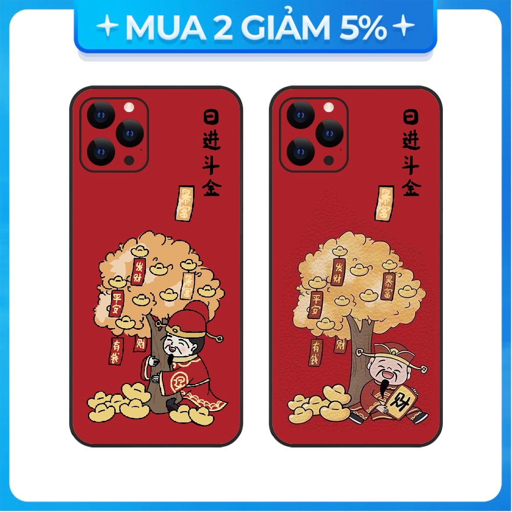 Ốp Lưng iPhone 11/14 Pro Max/15 Pro Max/16 Pro Max/17 Pro Max ....TPU Cạnh Vuông Hình Tết Thần Tài B