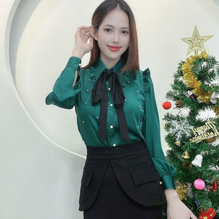 An41 - áo kiểu công sở dây nơ nữ tính