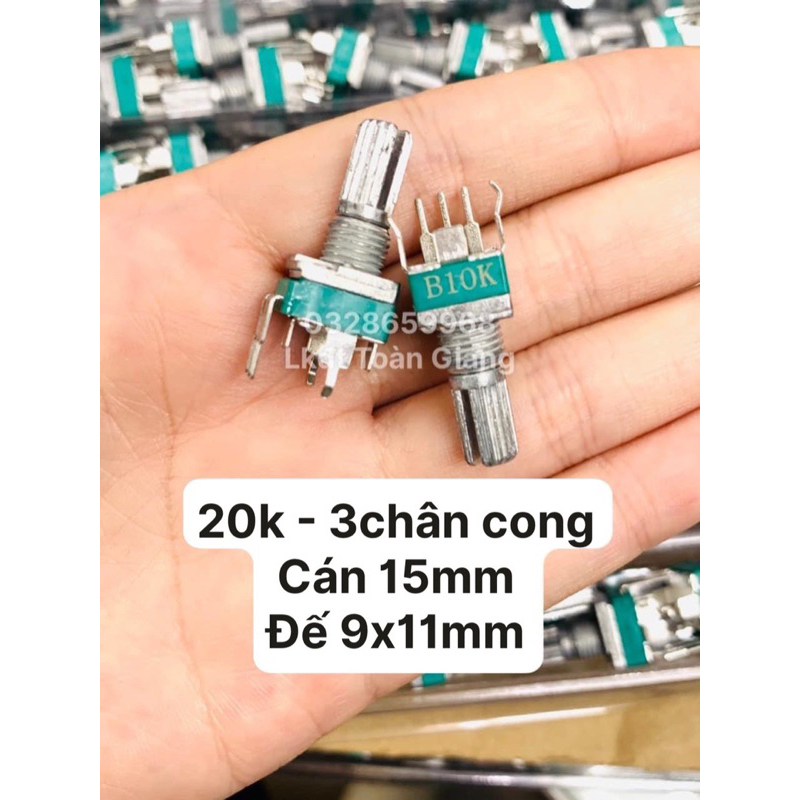Set 5 chiết áp 20K (B20K) - 3chân cong có ốc cán tròn 15mm