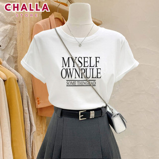 Áo phông đẹp cho nữ phom Vừa màu trắng in chữ MYSELF, 100% cotton thoáng mát, vải mềm mịn co giãn 4 chiều