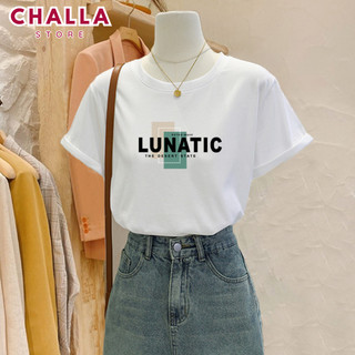 Áo thun nữ form vừa màu trắng, In hình LUNATIC, chất vải cotton 100% thoáng mát, co giãn 4 chiều, mềm mịn.