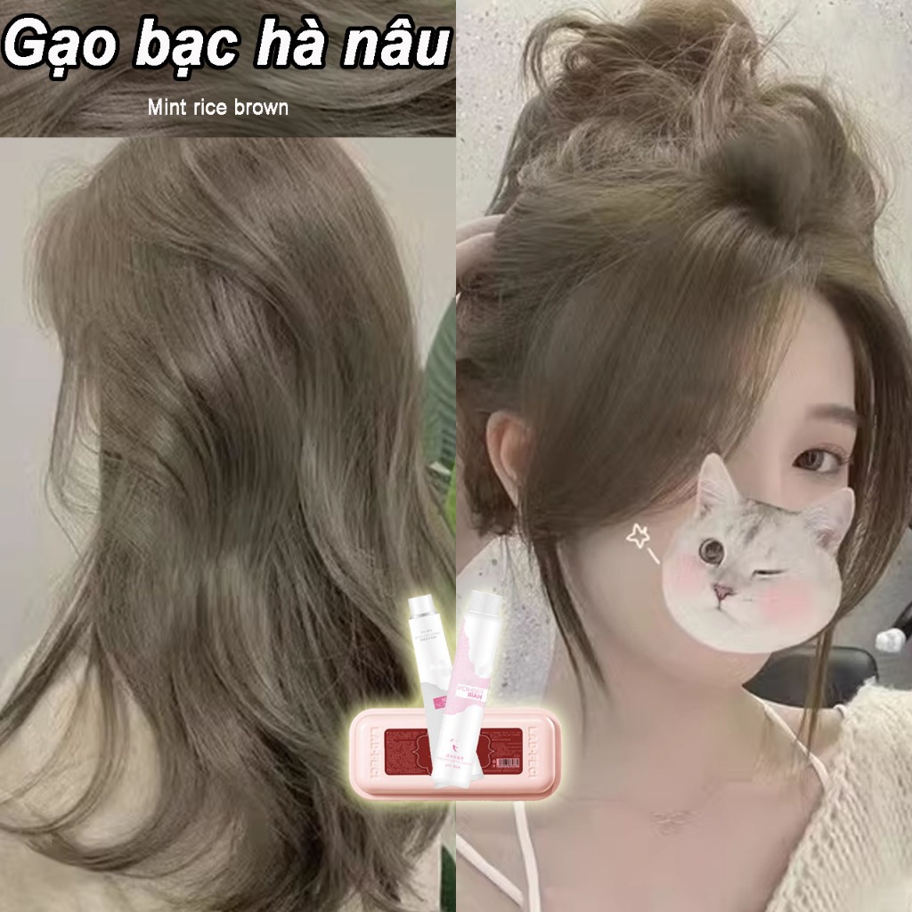 Thuốc nhuộm tóc Gạo bạc hà nâu Nhật Bản tặng kèm trọn bộ dụng cụ nhuộm tóc Hương thơm dịu nhẹ không tẩy dưỡng tóc