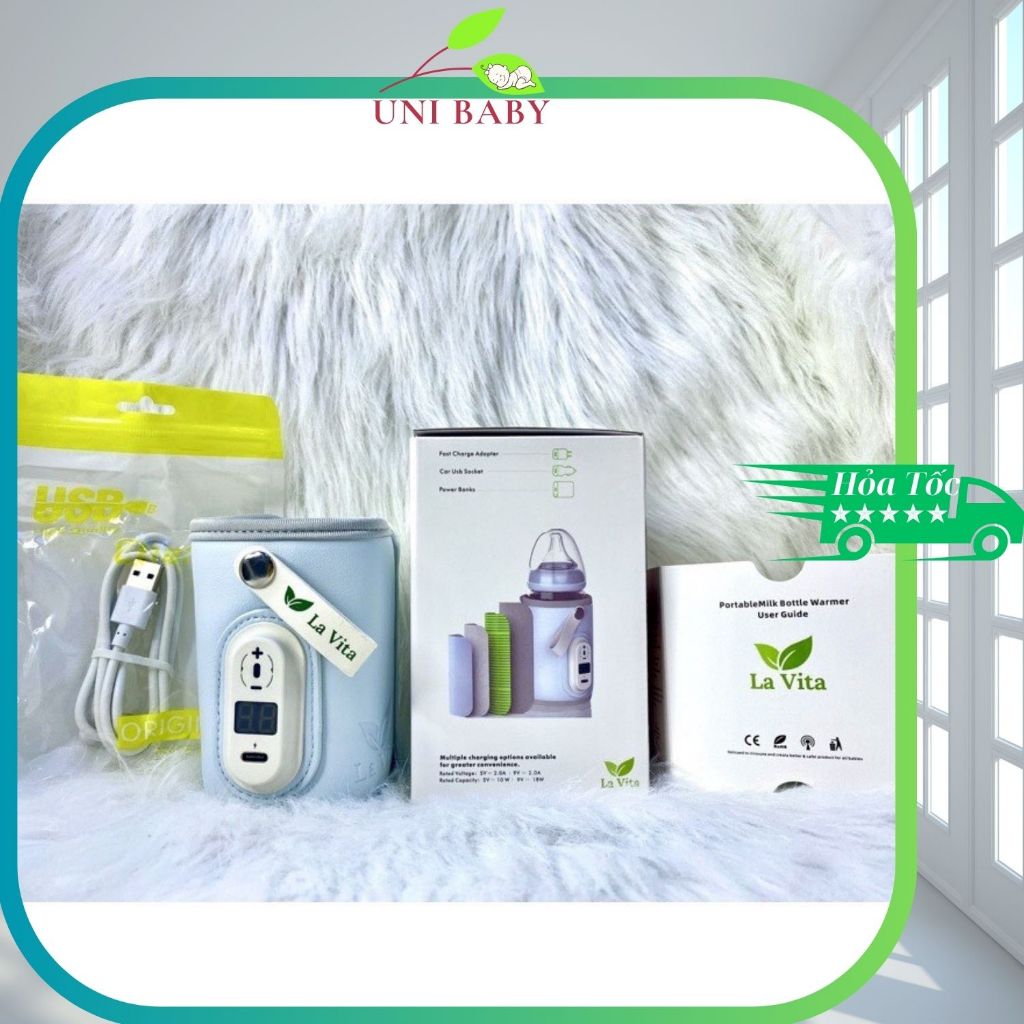 Túi Ủ Bình Sữa Di Động La Vita Cho Bé Bằng Da Cao Cấp Điều Chỉnh Nhiệt Độ