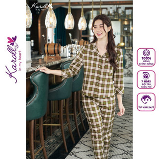 Đồ bộ nữ mặc nhà Jcvcoll - Karoll NH22.081 THÔ PIZAMA KẺ. QD