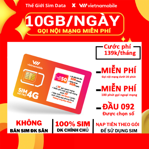 Sim 4G Siêu Data 7GB/ngày cước 99k/tháng, Sim 4G Vietnamobile,Không miễn phí tháng đầu, Miễn phí gọi nội mạng
