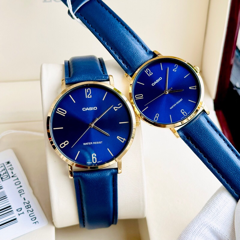 Đồng hồ đôi nam nữ dây da Casio MTP VT01GL 2B