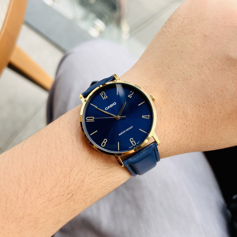 Đồng hồ đôi nam nữ dây da Casio MTP VT01GL 2B