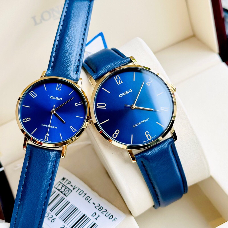 Đồng hồ đôi nam nữ dây da Casio MTP VT01GL 2B