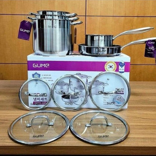 Bộ nồi chảo inox 5 món gume gmp ps-2201 inox 5 đáy, nồi chảo đun bếp từ - hàng chính hãng