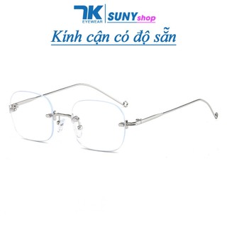 Kính cận có độ sẵn 0 - 4 độ nữ, nam mắt chữ nhật không gọng màu vàng, bạc 7K3511
