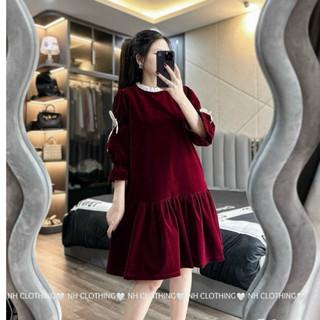 Váy nhung cổ bèo tay nhún sm
