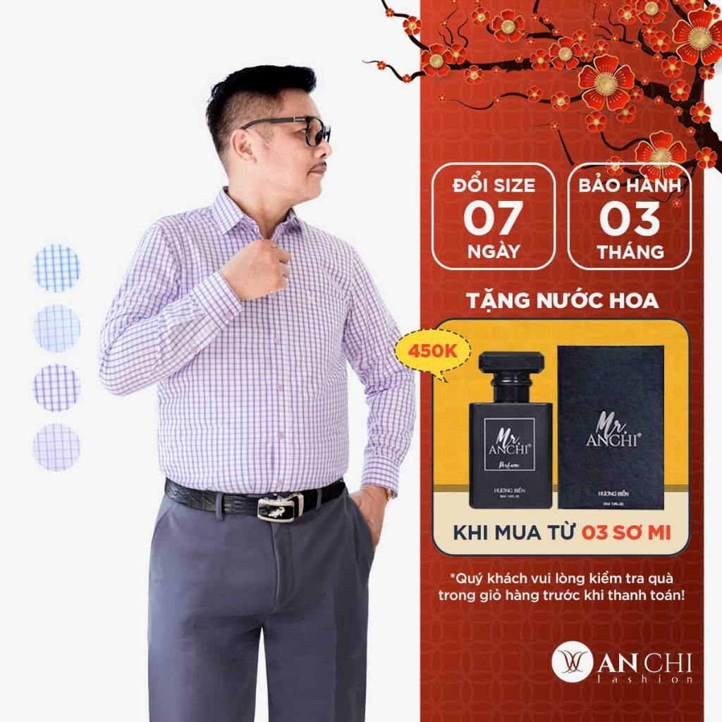 Áo sơ mi trung niên dài tay họa tiết caro bamboo ANCHI vải sợi tre cao cấp - SMDCaroBB