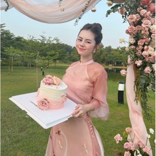 Áo dài cách tân hồng hạc thiết kết may sẵn giá rẻ by Linn Design chất liệu voan tơ 4 tà sang trọng cho nàng dự tiệc