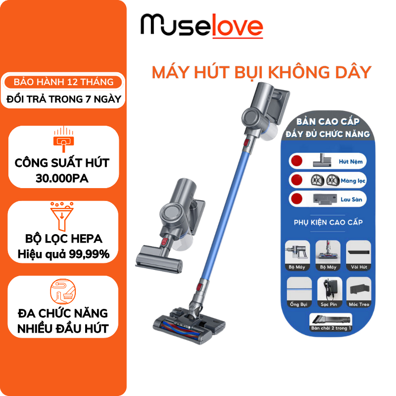 Máy Hút Bụi DELADEP Không Dây Cao Cấp Cầm Tay Công Suất Lớn 30.000Pa