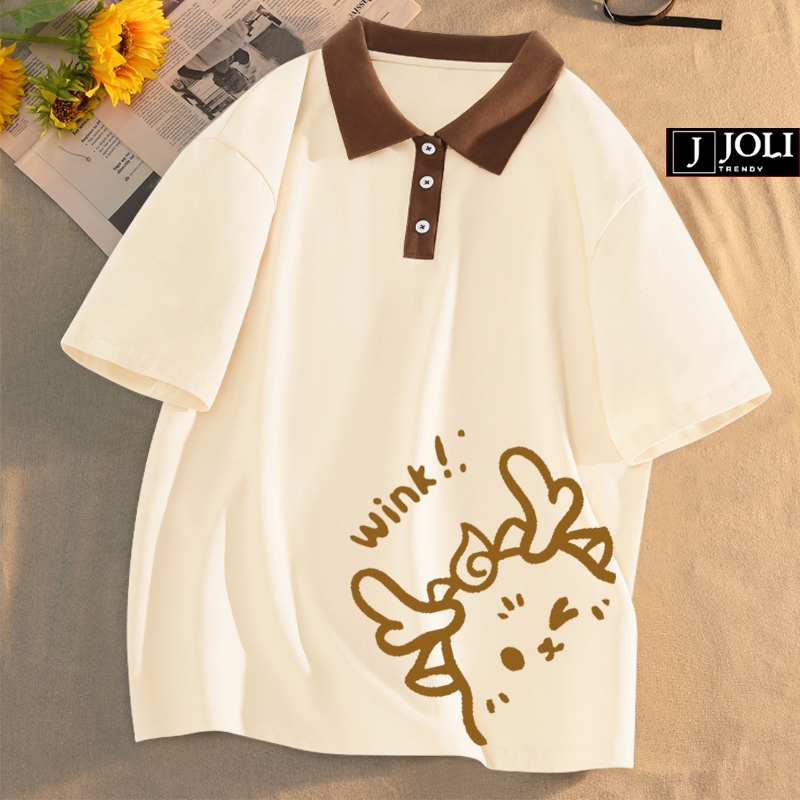 Áo Polo Nữ, Polo Unisex By JOLI Mã PL Rồng Wink Form Rộng Tay Lỡ Cho Nam Nữ