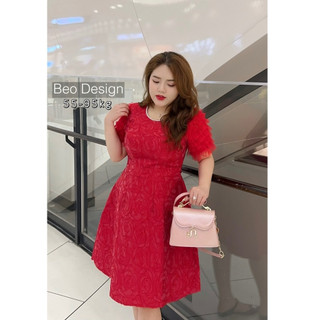 Đầm bigsize nữ Béo Design Đầm gấm hoa tay xếp 51kg đến 95kg