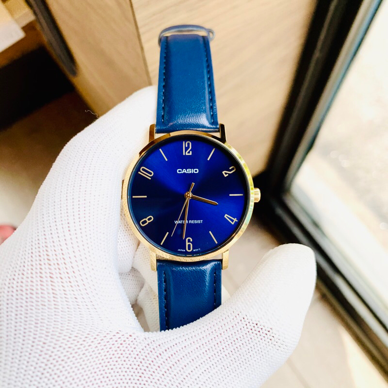 Đồng hồ đôi nam nữ dây da Casio MTP VT01GL 2B
