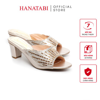 Dép Nữ Cao Gót 5cm Hanatabi Quai Ngang Đính Đá Đế TA Cao Cấp Bigsize (35-41) Mã HNDE5F849