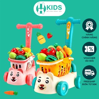 Đồ chơi xe đẩy siêu thị hình gấu X KIDS với giỏ hàng có thể tháo rời kèm bộ cắt đồ ăn hoa quả vui nhộn cho bé
