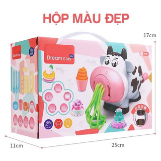 Đất nặn an toàn cho bé - bộ đất nặn 8 hộp màu kèm máy nặn chú bò sữa và các khuôn nặn vô cùng độc đáo