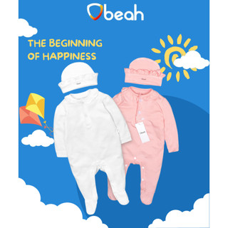 Set bodysuit tất liền thân kèm mũ cho bé gái Obeah, Bộ quần áo liền tất chân cho bé sơ sinh chất liệu cotton organic