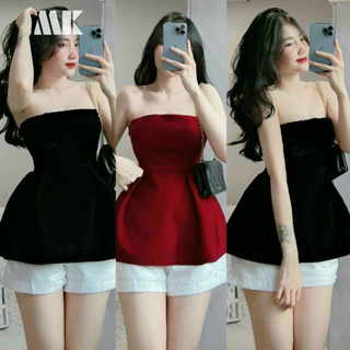 Áo ống CÚP NGỰC NHUNG ( có mút sẵn- dây kéo sau) dáng xoè sexy sang trọng thời trang Nữ màu đen- đỏ nổi bật - Thiên Yết