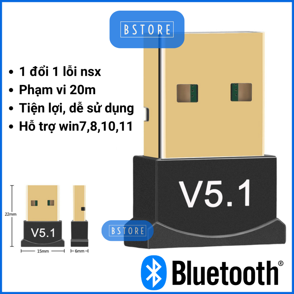 USB bluetooth SCR 5.1 Dongle dùng cho máy tính laptop, PC thu phát bluetooth tốc độ cao B Store