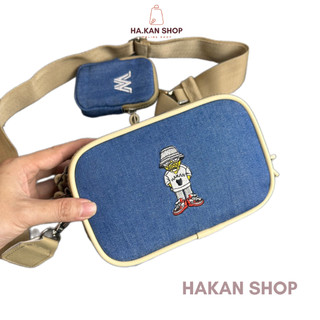 Túi đeo chéo life work chất liệu jean cao cấp logo thêu 3d size 18cm11.5cm