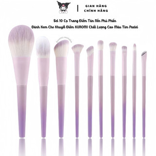 Set 10 Cọ Trang Điểm Tán Nền Phủ Phấn Đánh Kem Che Khuyết Điểm Chất Lượng Cao Màu Tím Pastel