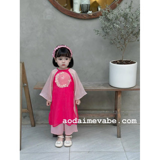 Combo áo dài bé gái Đậu xênh 8-22kg kèm cài tóc