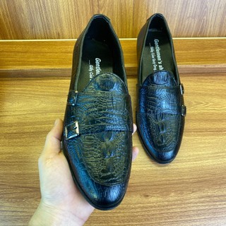 Giày lười nam da PU hàng kỹ dập vân cá sấu khuy cài 2 màu nâu đen giày dior nam full size 38-43