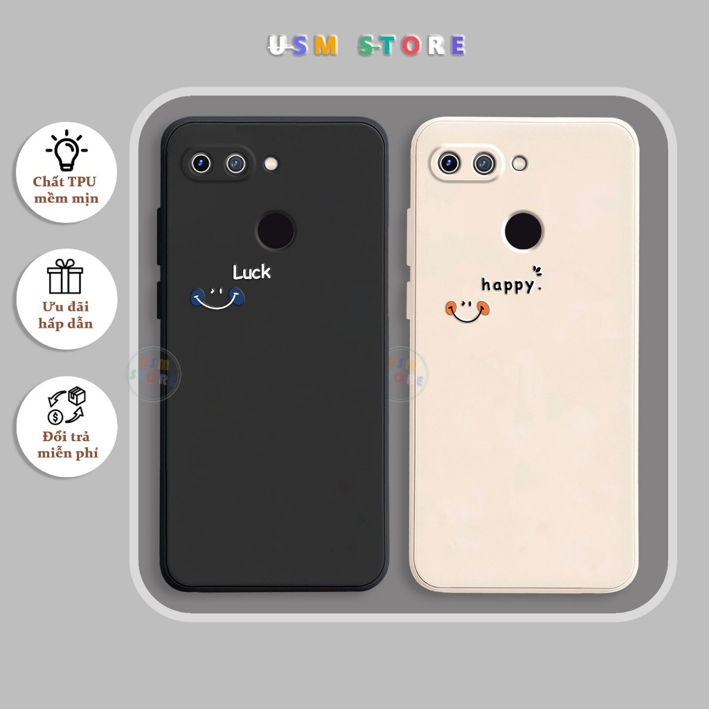 Ốp lưng Xiaomi 8 Lite, TPU dẻo nguyên khối, in nổi mặt cười Happy Luck