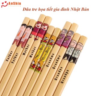 Đũa tre già họa tiết gia đình Nhật Bản - đũa tre gia đình