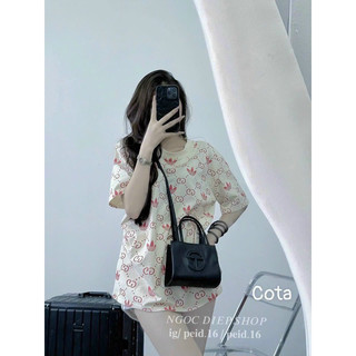Áo thun gg lá in toàn thân chất cotton siêu đẹp form thụng tay lỡ