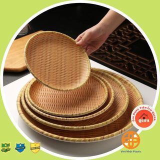 Đĩa nhựa tròn giả mây, có chân đế cao nhựa nguyên sinh dày dặn dùng đựng thức ăn, hoa quả nhiều kích cỡ 21-23-26-32-35cm