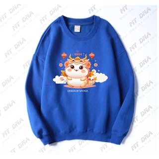 Áo nỉ sweater màu xanh 2024 có bigsize 110kg cặp đôi nam nữ local brand form dáng rộng unisex MY DNA RỒNG BÉO