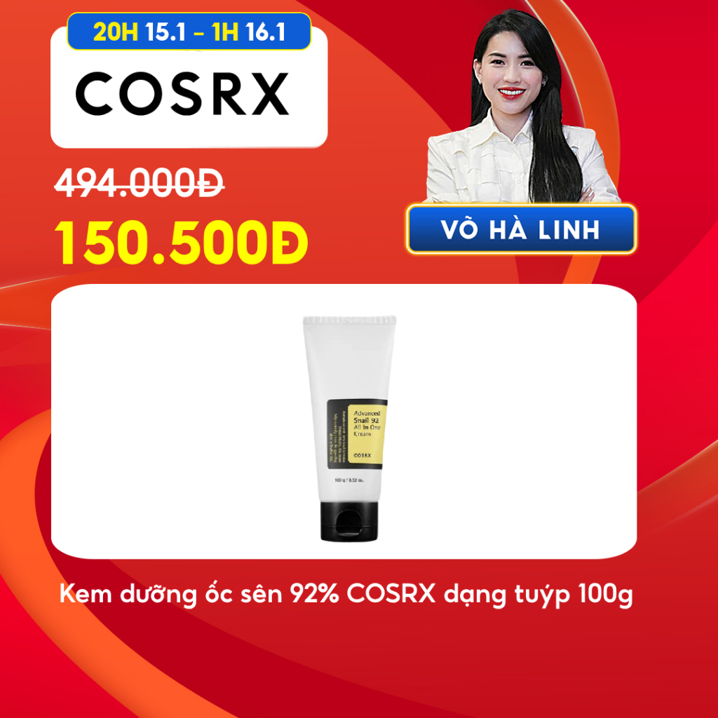 [Chỉ còn 150K sau khi áp voucher] Kem dưỡng ốc sên COSRX dạng tuýp 100g với 92% dịch ốc sên