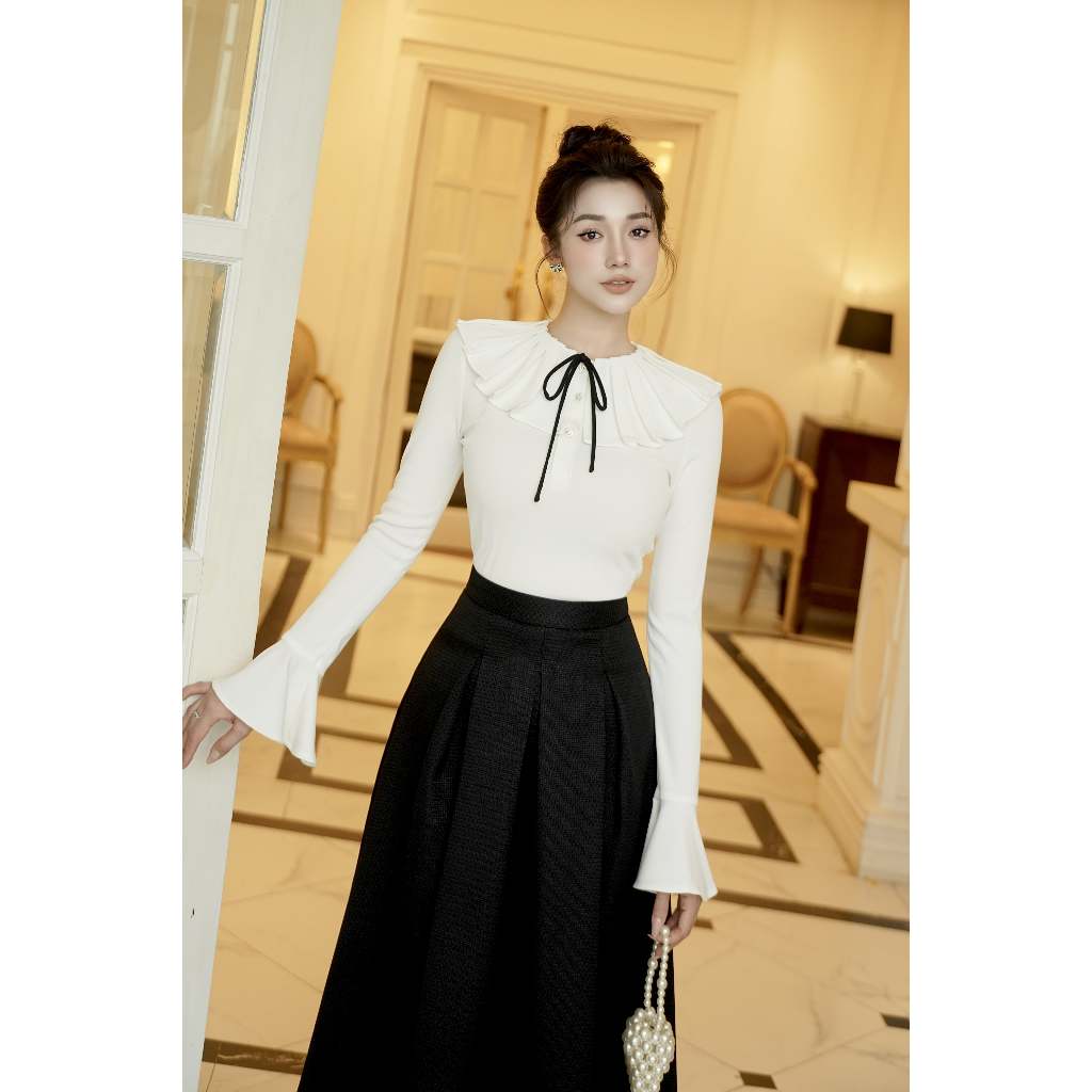Áo Amie, Áo len tăm nữ thiết kế trễ cổ sen tiểu thư Amie Top - 2Fleurs Design
